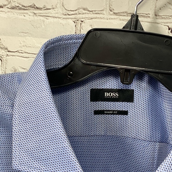 NWT Hugo Boss Blue Waffle Knit Dress Shirt Mens - Picture 3 of 6